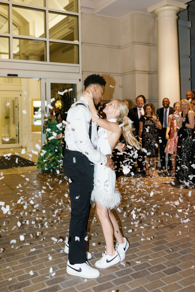 Charlotte NC Wedding bride and groom grand exit with confetti and cold spark