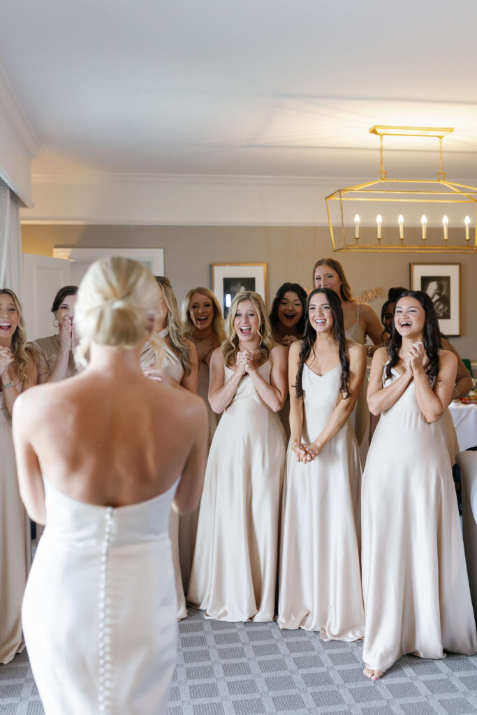Charlotte NC Wedding first look with bride and bridesmaids